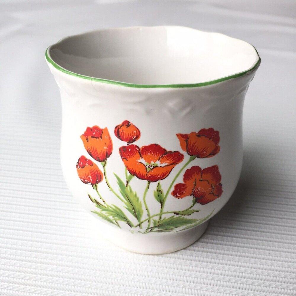 National Silver Company Nagoya Japan Sugar Bowl Red Orange Vintage Floral 3.25"